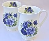 Fine English Bone China Mug - Set of Two - Blue Moon Rose - Made in England
