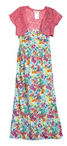 Self Esteem Big Girls Short Sleeve Printed Maxi Dress with Shrug