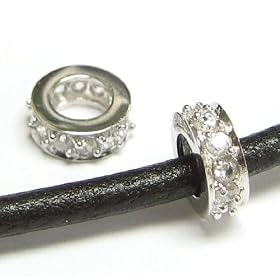 Sterling Silver Round Rondelle Clear Cz Crystal Bead Charm Birthstone April Pandora Troll Biagi Chamilia