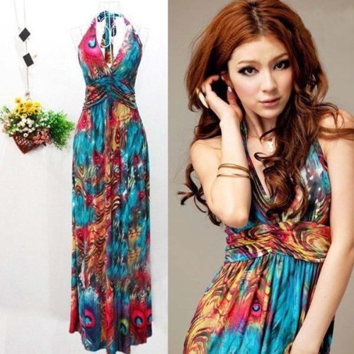 Kunzo®Maxi Evening Party Dress Sexy Women Summer Boho Halter V-Neck Long Beach Dresses