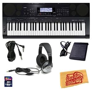 Casio CTK-7000 Portable Keyboard Bundle with 8 GB SD Card, 10-Foot Instrument Cable, Sustain Pedal, Headphones, and Polishing Cloth