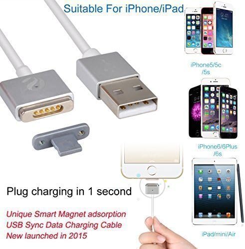Miroad Lighting Cable Cord USB Sync Data Charging connector Magnetic Magnet Cable for iPhone 6 6S Plus iPad Air,Air2,Mini,Mini2,iPad 4th Gen,iPod Touch 5th gen, and iPod Nano 7th Gen