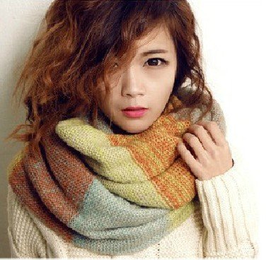 Dealzip Inc®Girls Women Lady Blue & Green & Orange Winter Infinity Circle Neckwarmer Infinity Loop Long Scarf Shawl+Gift pattern send randomly