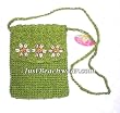Crocheted Toyo Bag with Cowry Shell Flowers, Lime