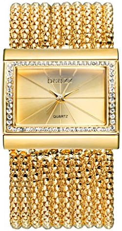 Ipara Fashion Ladies Women's Crystal Decorated Sqare Rim Chains Bracelet Quartz Wrist Watch, Gold Tone