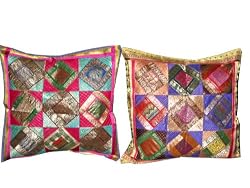 2 Hot pink Purple Color Tribal India Vintage Sari Toss Pillow Cushion Covers