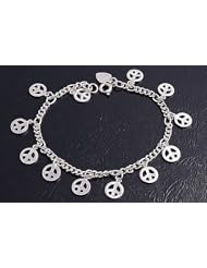 Sterling Silver Fine Peace Sign Dangle Charm Bracelet