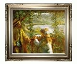 Art Reproduction Oil Painting - Renoir Paintings: Near the Lake with Florentine Dark Champagne Frame - Dark Champagne Finish - 27 X 31 - Hand Painted Framed Canvas Art