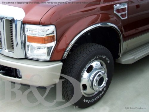 1999, 2000, 2001, 2002, 2003, 2004, 2005, 2006, 2007 Ford Super Duty F250 / F350 / F450 Chrome Stainless Steel Fender Trims Wheel Well Mouldings (4 Pcs) On Sale