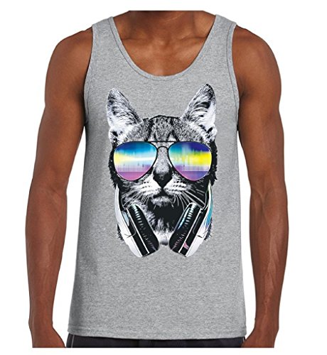 Awkwardstyles Men's Cat Music Sunglasses Tank Top Pet Face Animal Lover Tank XL Gray