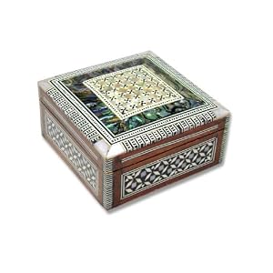 Medium Handcrafted Mother of Pearl Rectangle Wood Egyptian Jewelry Box