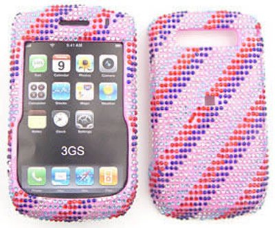 Blackberry Curve/Javelin 8900 Full Diamond Crystal, Rainbow Stripes on Pink Full Rhinestones/Diamond/Bling/Divas – Hard Case/Cover/Faceplate/Snap On/Housing/Protector
