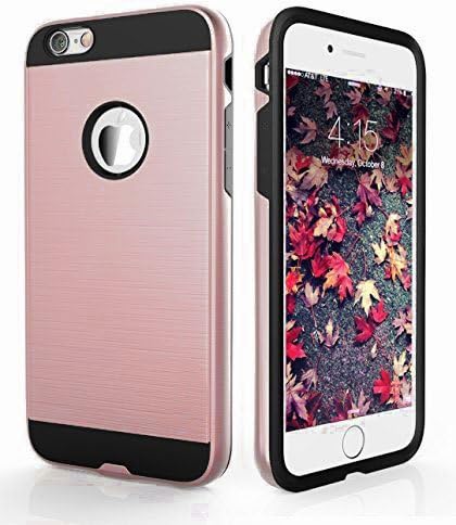 iPhone 6s Case, DiaoC iPhone 6 Case (4.7 inch), Hybrid Dual Layer Brushed Metal Shockproof Case Cover For Apple iPhone 6/6s 4.7 inch (Rose Gold + Black)