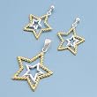 Sterling Silver Pendant and Earrings Set - Star Design in Two Tone