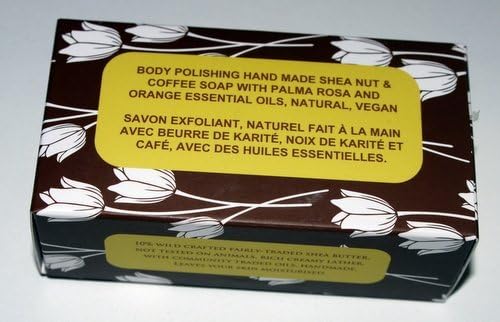 12 x Bars (115-135g) of Handmade Natural Body Polishing Shea Nut &amp; Coffee Moisturizing Shea Butter Soap with Essential Oils of Palmarosa &amp; Orange from SheaByNature