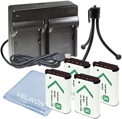 Replacement for Sony NP-BX1, NP-BX1/M8[ Lithium-Ion X Type ] (4 batteries with dual charger)