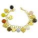 18 Karat Yellow Gold over Sterling Silver Hearts & Beads Charm Bracelet (8 Inch)