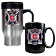 Chicago Fire MLS Stainless Steel Travel Mug and Black Ceramic Mug Set - Primary Team Logo Chicago Fire MLS Stainless Steel Travel Mug and Black Ceramic Mug Set - Primary Team Logo