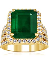 18K Yellow Gold Emerald Cut Emerald Ring With Sidestones