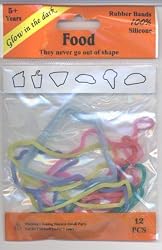 12 Rubber Bandz - Food Shaped - Glow in the Dark Rubber Bands