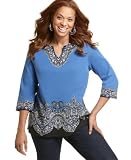 Charter Club Plus Size Tunic, Three Quarter Sleeve Border Design