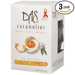 Das Caramelini French Salted Caramels, Orange and Honey, 4-Ounce Boxes (Pack of 3) by Das Caramelini