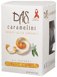 Das Caramelini French Salted Caramels, Orange & Honey, 4-Ounce Boxes (Pack of 3)