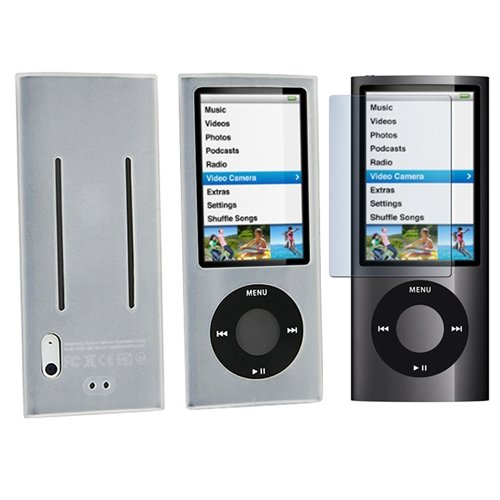 Premium Clear Soft Silicone Gel Skin Cover Case + Crystal Clear LCD Screen Protector for Apple iPod Nano 5G, 5th Generation [Accessory Export Packaging] image