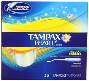 Tampax Pearl Plastic Unscented Tampons, Regular Absorbency, 36 Count