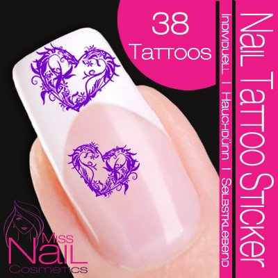 Nail Tattoo Sticker Herz / Floral - lila Preisvergleich