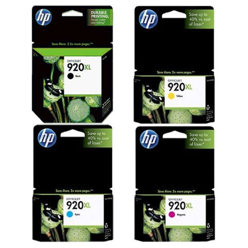 HP 920XL Four Pack Black and Colors Ink Cartridge Set - (Black CD975AN, Yellow CD974AN, Cyan CD972AN, Magenta CD973AN) Sold in Retail Packaging