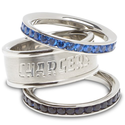 San Diego Chargers Logo Crystal Stacked Ring Set (Size 7)