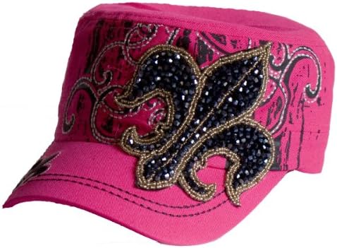 Olive Juice Women's Fleur De Lis Rhinestone Embellishment Military Hat