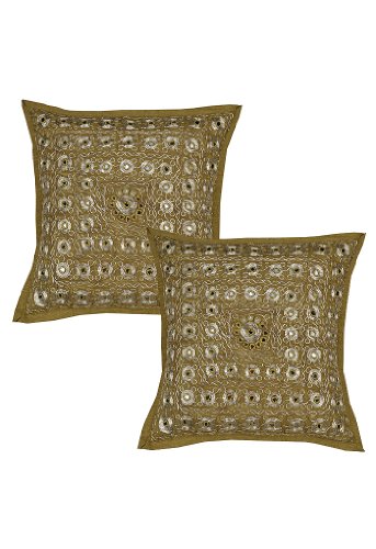 Imagen principal de Cojín Hecho a mano de plata Zari & Size Mirror Work 16 x 16 pulgadas Juego de 2 piezas
