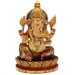 Gold Painted Hand Carved Wooden Ganesh Statue