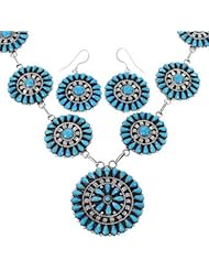 Genuine Sterling Silver Turquoise Link Necklace Earring Set NS28707