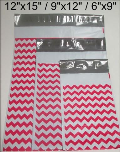 300 Total Hot Pink Chevron Poly Mailers (100 6x9, 100 9x12, and 100 12x15.5)
