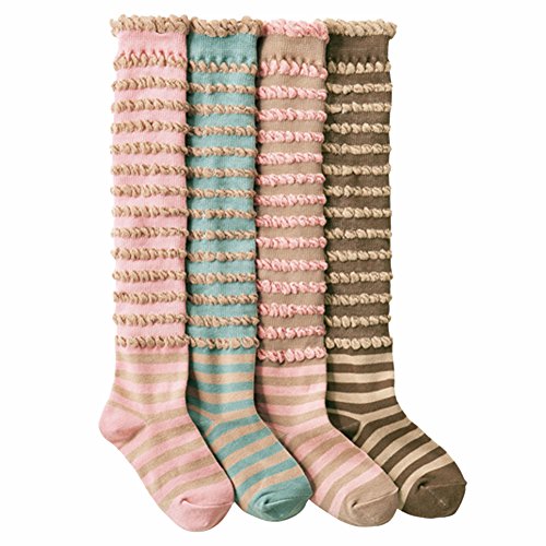 Deer Mum Girl Cute Solid Color Knee High Cotton Socks(4 Pairs)