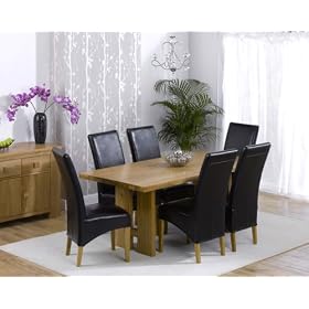 Manhattan Solid Oak Dining Table with 6 Brown Leather Chairs
