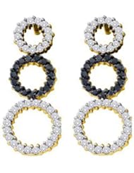 0.78 cttw 14k Yellow Gold Black Diamond and White Diamond Triple Circle Drop Earrings (Real Diamonds: 4/5 cttw)