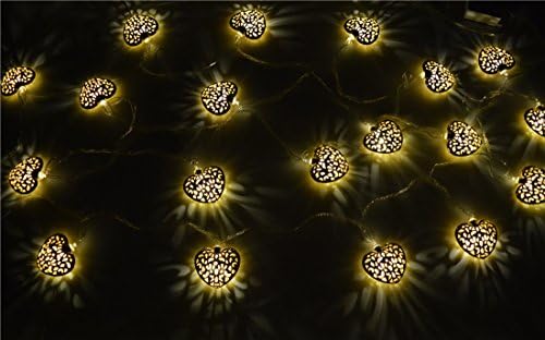 TonLong AC 110V 5M/16ft 20 LED Metal Heart String Lights led lighting Waterproof led Tape Night Lights (Warm White Light)8 Modes Combinations for Xmas Decorations party lights