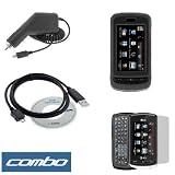 Black Rubberized Snap On Crystal Hard Case + Clear LCD Screen Protector + Rapid Car Charger + USB Data Cable for AT&T LG Xenon GR500 Cell Phone
