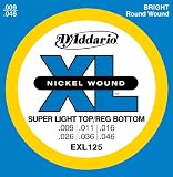 DAddario EXL125 Nickel Wound Electric Guitar Strings, Super Light Top/ Regular Bottom, 9-46