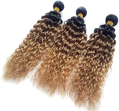 Wigiss Brazilian Top Grade Gorgeous Curly Real Human Hair Extensions 100% Hair Weft Three-tone Color 1B33#27# 100g/Bundle 3 Bundles Mixed Length (12'' 14'' 16'')