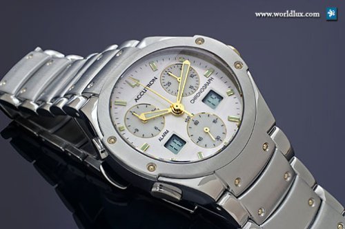 Accutron Breckenridge Chrono Alarm Two-Tone 37mm Watch - White Dial, Stainless Steel Bracelet 28B74, Accutron Watches, Mens Watches,Mens Accutron Watches