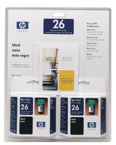 HP 26 Black Ink Cartridge Twin Pack (51626A)