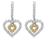 14k White Gold Round Diamond w/ Fancy Yellow Diamond Double Heart-Shape Earrings (1/3ctw, I1, H-I)