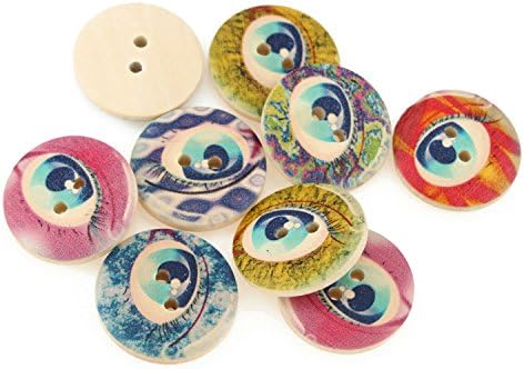 YIDEA 100PCS Assorted Color Round Eye Wood 2 Holes Scrapbooking Sewing Buttons for Clothing Accessory Decoration 30mm