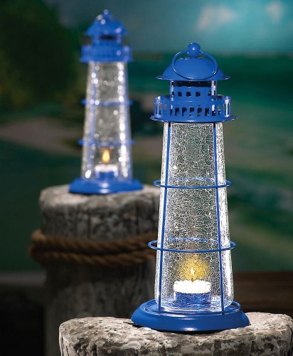 Crackle Glass Lighthouse Tea Light Holder by 