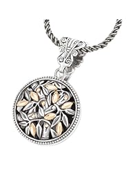 925 Silver Round Branch Design Pendant with 18k Gold Accents